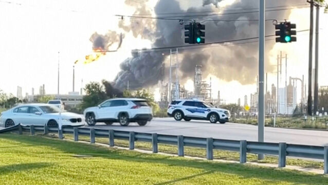 <p>Smoke rises near the Valero Port Arthur Refinery (KBMT via AP)</p>