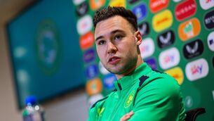<p>SPOTLIGHT: Harvey Vale speaks at his first Ireland press conference. Pic: Ryan Byrne/Inpho</p>