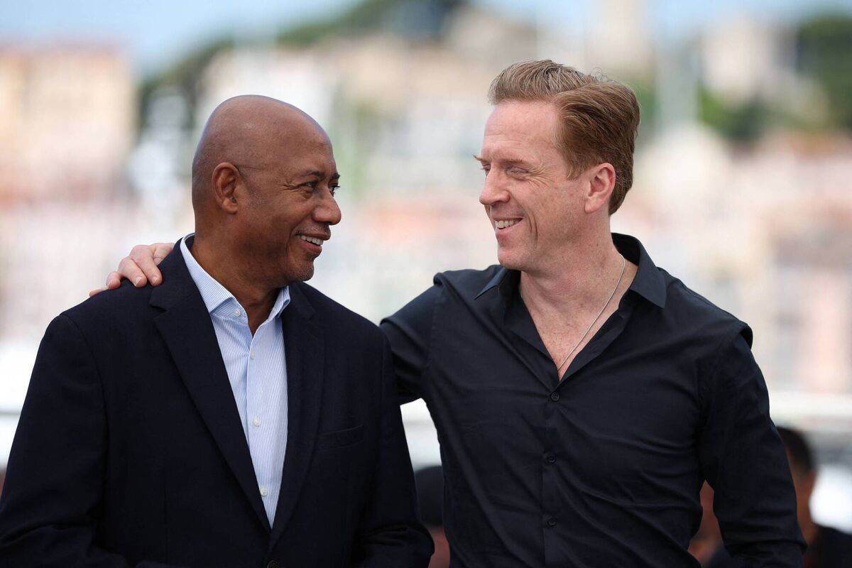 Raoul Peck and  Damian Lewis in Cannes for a screening of Orwell: 2+2=5. Photo: Valery HACHE / AFP