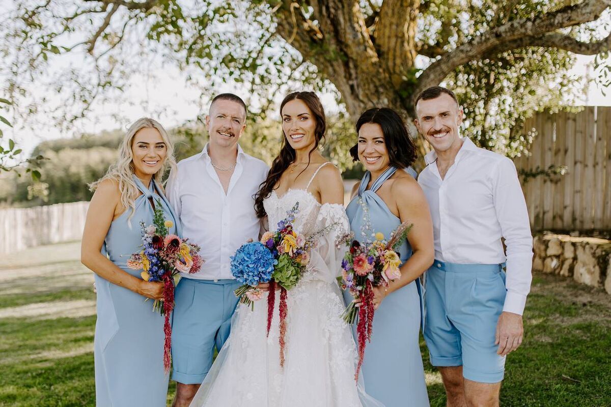 Holly Carpenter: 'I had two bridesmen and two bridesmaids. My bridesmen were in blue shorts and a linen shirt from Louis Copeland, and my bridesmaids were in blue dresses from Dresscode in Dublin.' Picture: Susie Kelly.