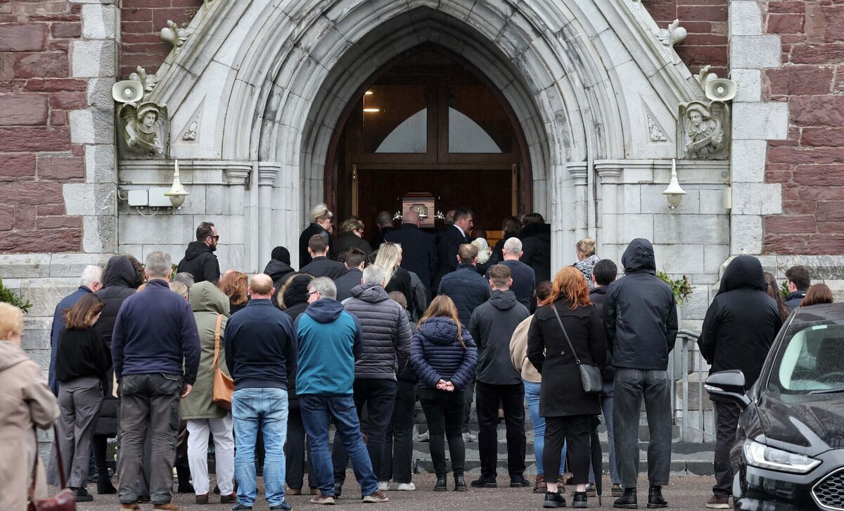 Mourners gathered at the funeral of Oleksandr Zhyvytskyi. Picture: Jim Coughlan