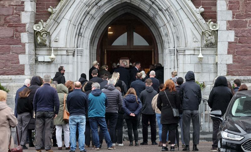 Mourners gathered at the funeral of Oleksandr Zhyvytskyi. Picture: Jim Coughlan