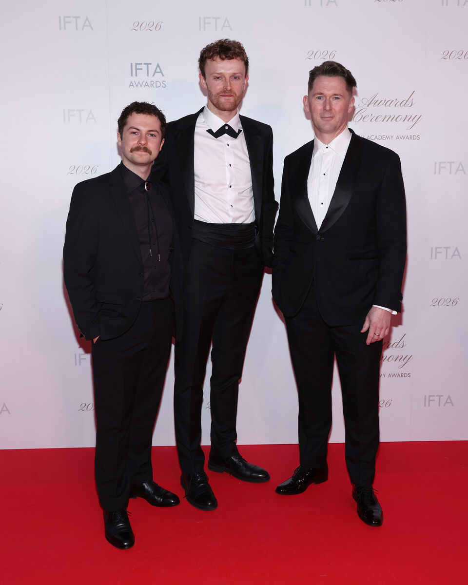 The Young Offenders stars Alex Murphy, Chris Walley and Shane Casey attending the IFTA Awards 2026 Picture: Brian McEvoy/Iftas/PA Wire The Young Offenders stars Alex Murphy, Chris Walley and Shane Casey attending the IFTA Awards 2026 Picture: Brian McEvoy/Iftas/PA Wire