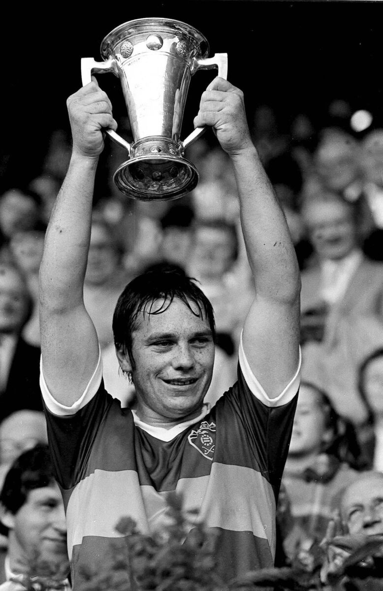21 July 1985; Kerry captain Paidí Ó Sé lifts the cup after the Munster Senior Football Championship Final between Cork and Kerry at Páirc Uí Chaoimh in Cork. Photo by Ray McManus/Sportsfile