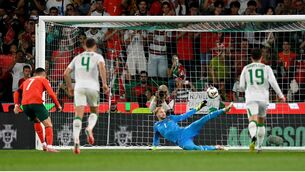 <p>PARTY PIECE: Republic of Ireland goalkeeper Caoimhin Kelleher saves Cristiano Ronaldo's penalty.  Pic: Stephen McCarthy/Sportsfile</p>