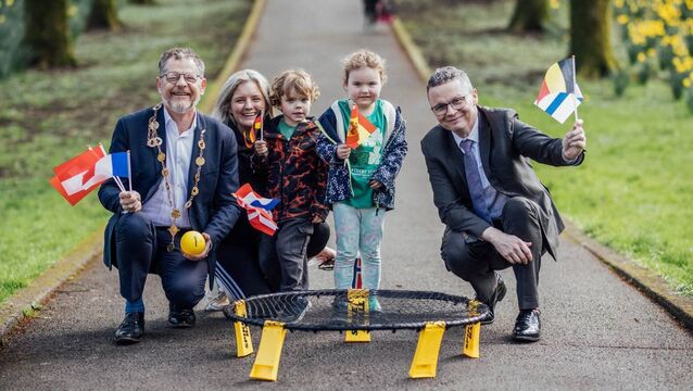 <p>(Left to right) Mayor of Limerick John Moran, Tracy Mahedy, Cara and Cúan Cummins and the minister for Arts, Culture, Communications and Sport, Patrick O’Donovan at the announcement confirming the dates for the games where streets and parks are due to come alive with traditional games from across Europe. Picture: Brian Arthur</p>