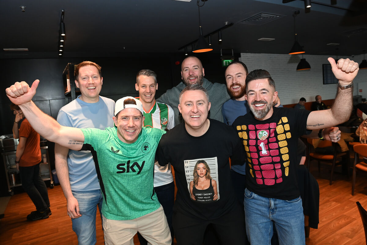 (Front, left to right) Republic of Ireland soccer fans Kilian O'Mahony, Dave O'Connell and Richard O'Brien with (back, left to right) Peter Kelly, Ian Cullinane, Gary O'Shea and Niall Burke at Cork Airport before boarding their flight to Prague. Picture: Larry Cummins (Front, left to right) Republic of Ireland soccer fans Kilian O'Mahony, Dave O'Connell and Richard O'Brien with (back, left to right) Peter Kelly, Ian Cullinane, Gary O'Shea and Niall Burke at Cork Airport before boarding their flight to Prague. Picture: Larry Cummins