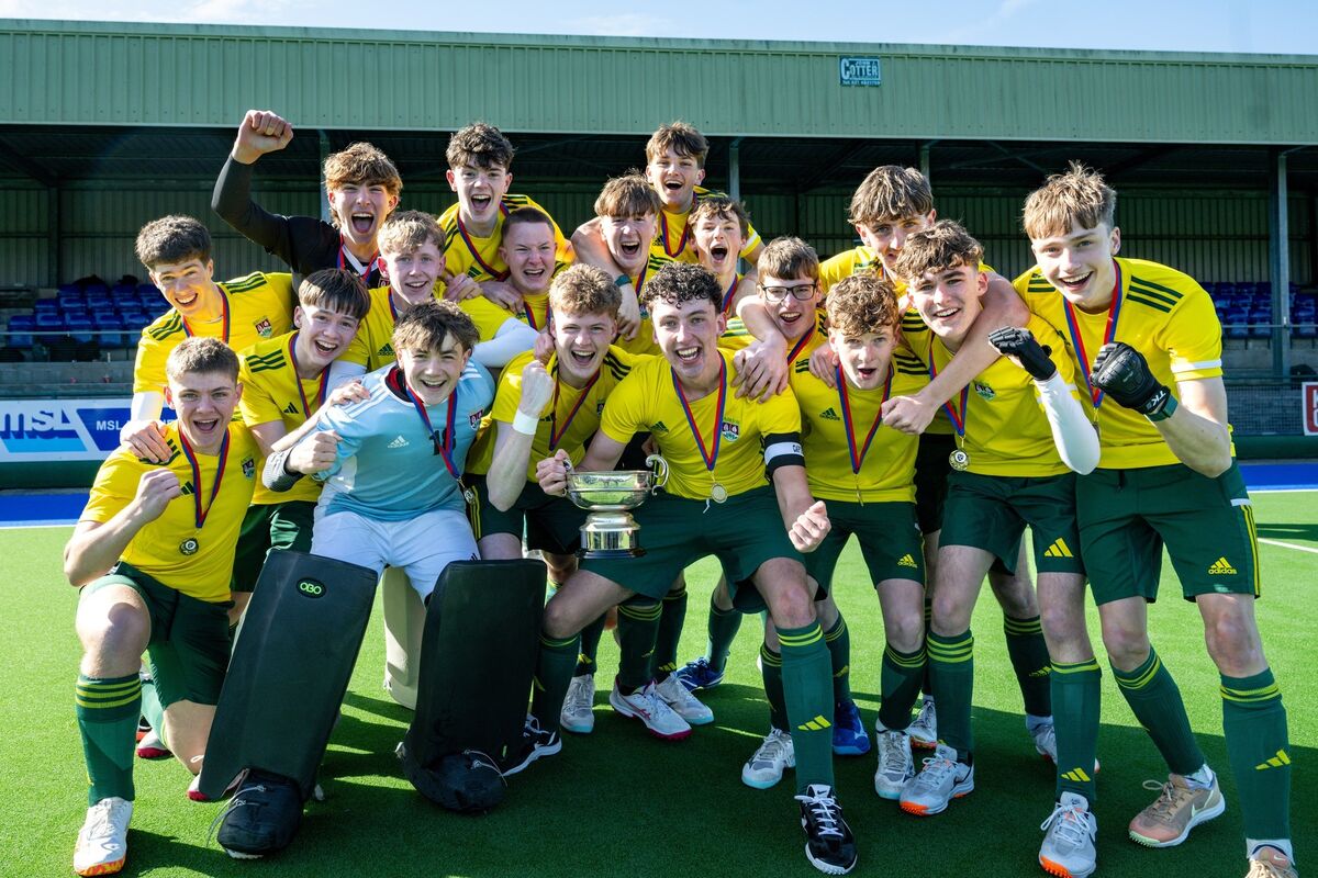 The Ashton team celebrate as they lift the cup following their win over Newtown Secondary School in the Munster Senior Schoolboys final at Garryduff Sports Centre, Rochestown. Picture Chani Anderson