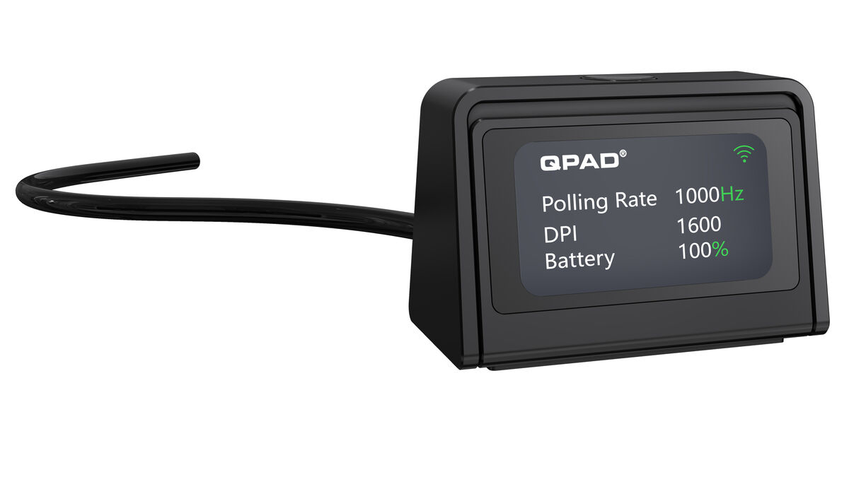 The QPAD Vision Display on the dongle shows key settings like battery, DPI and polling rate at a glance. Picture: QPAD. The QPAD Vision Display on the dongle shows key settings like battery, DPI and polling rate at a glance. Picture: QPAD.