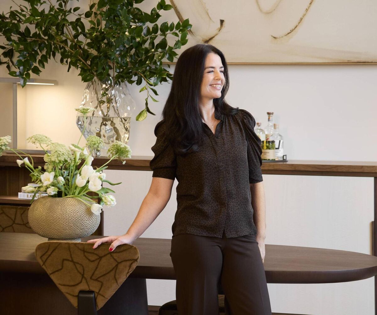 Interior designer Maolíosa Murray in the duplex, part of The Designer Collection at The Whiteley, London.