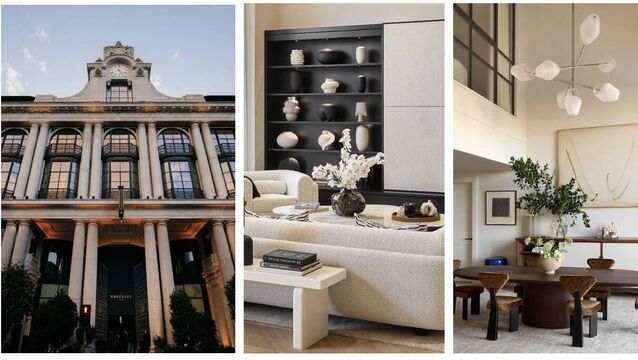 <p>The Whiteley, London, now a residential and hospitality hub. Right, interior design at the duplex residence, designed by Maolíosa Murray.</p>