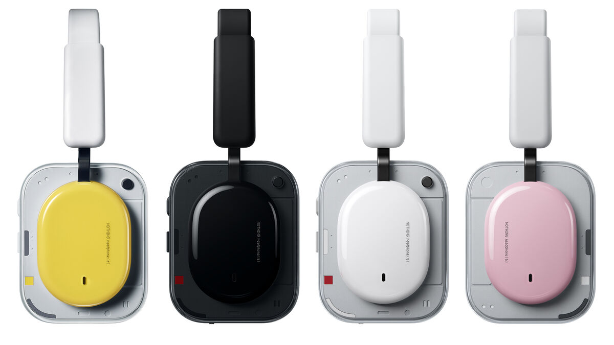 The Nothing Headphone (a) comes in yellow, black, white and pink colourways. Picture: Nothing. The Nothing Headphone (a) comes in yellow, black, white and pink colourways. Picture: Nothing.