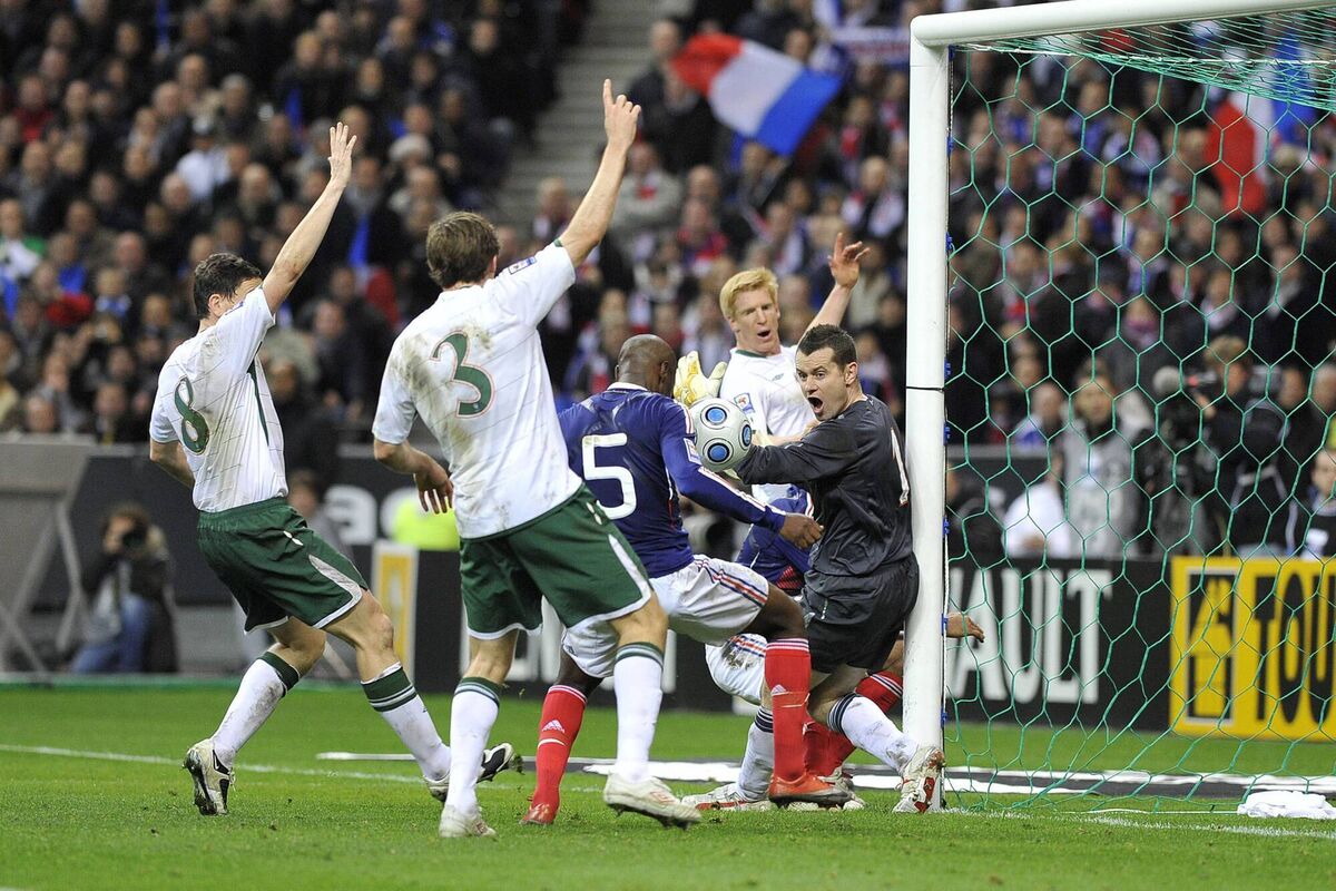INFAMOUS NIGHT: William Gallas scores in Paris after Thierry Henry controversially handled the ball to assist the defender in 2010. Pic: Laurent Zabulon/Gamma-Rapho/Getty INFAMOUS NIGHT: William Gallas scores in Paris after Thierry Henry controversially handled the ball to assist the defender in 2010. Pic: Laurent Zabulon/Gamma-Rapho/Getty