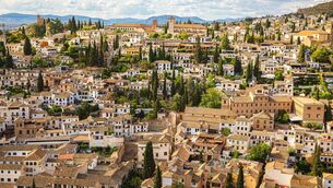<p>The historic Albaicín neighbourhood with its terracotta rooftops, whitewashed houses, and cypress trees.</p>