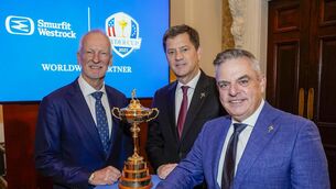 <p>European Tour group senior commercial director David Brookes with Smurfit Westrock president and group CEO Tony Smurfit and 2014 European Ryder Cup captain and Smurfit Westrock ambassador Paul McGinley at the announcement of Smurift Westrock as a worldwide partner of the Ryder Cup. Picture: Fennell Photography</p> <p>European Tour group senior commercial director David Brookes with Smurfit Westrock president and group CEO Tony Smurfit and 2014 European Ryder Cup captain and Smurfit Westrock ambassador Paul McGinley at the announcement of Smurift Westrock as a worldwide partner of the Ryder Cup. Picture: Fennell Photography</p>