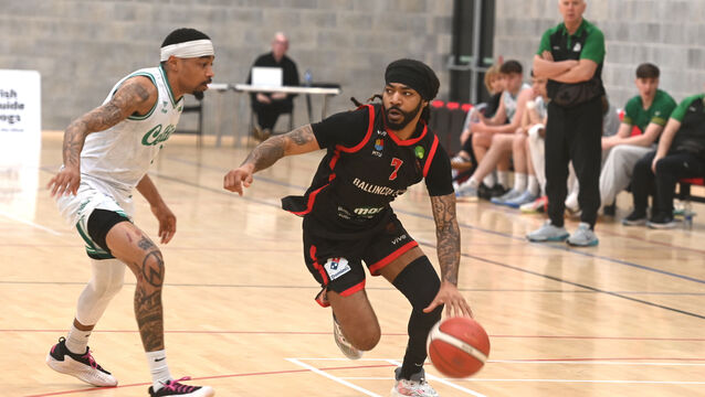 <p>KEY MAN: Latrell Jossell with possession for Ballincollig against Limerick Celtics in the Domino's Men's Superleague quarter-final at MTU Arena. Picture: Larry Cummins</p>
