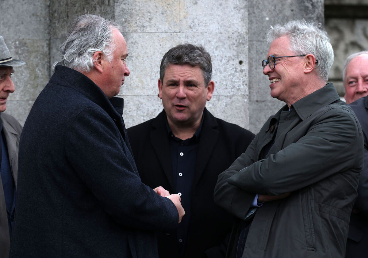 Joe Brolly, right, former RTE produder, Paul Byrnes, centre and former Cork hurler, Tomás Mulcahy pictured this evening at the funeral of former RTÉ radio and TV broadcaster, Michael Lyster at the Victorian Chapel, Mount Jerome, Dublin. Picture: Colin Keegan, Collins, Dublin. Joe Brolly, right, former RTE produder, Paul Byrnes, centre and former Cork hurler, Tomás Mulcahy pictured this evening at the funeral of former RTÉ radio and TV broadcaster, Michael Lyster at the Victorian Chapel, Mount Jerome, Dublin. Picture: Colin Keegan, Collins, Dublin.
