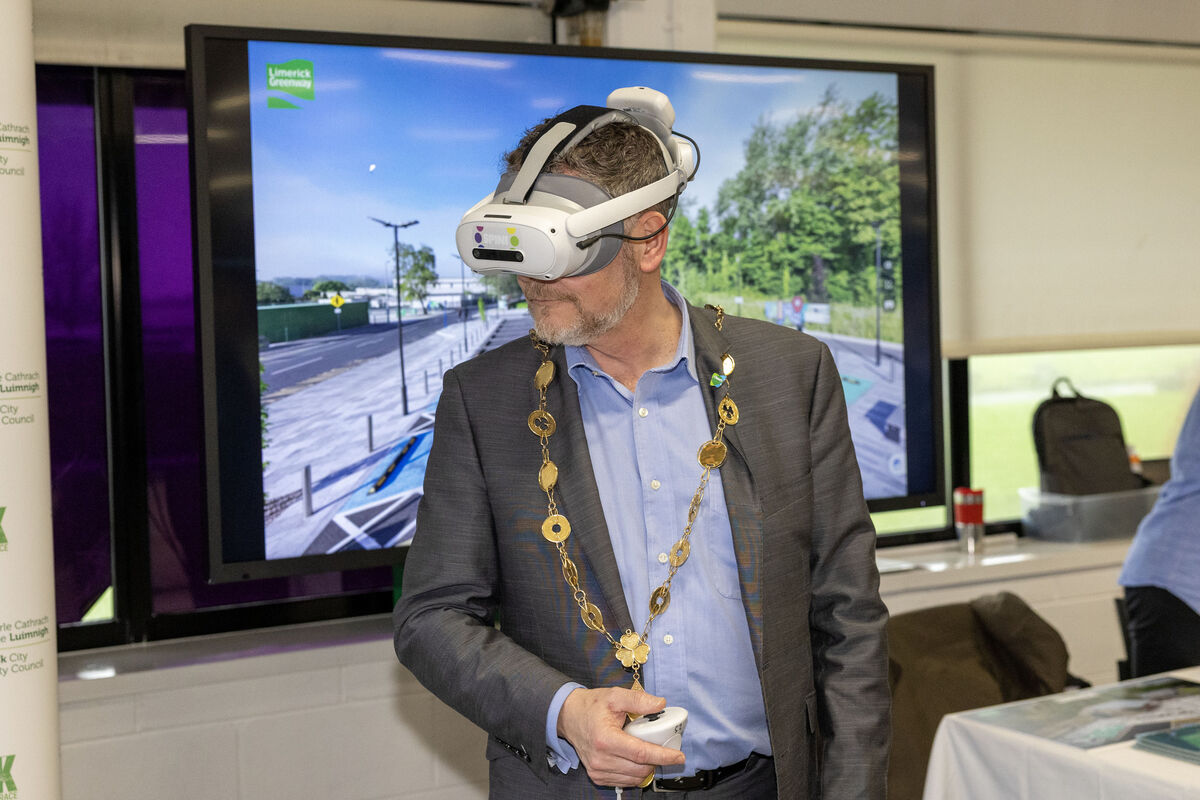 Mayor of Limerick John Moran trying out the new VR headset tech for the Limerick Greenway in Dell, Limerick, last month. Picture: Kieran Ryan-Benson
