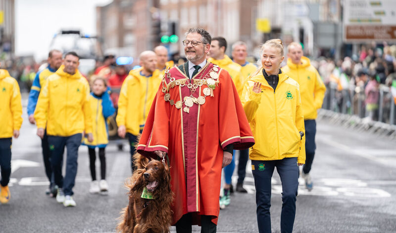 Limerick mayor John Moran at this year's St Patrick's Day parade with grand marshal, marathon champion Ava Crean. Picture: Karlis Dzjamko Limerick mayor John Moran at this year's St Patrick's Day parade with grand marshal, marathon champion Ava Crean. Picture: Karlis Dzjamko