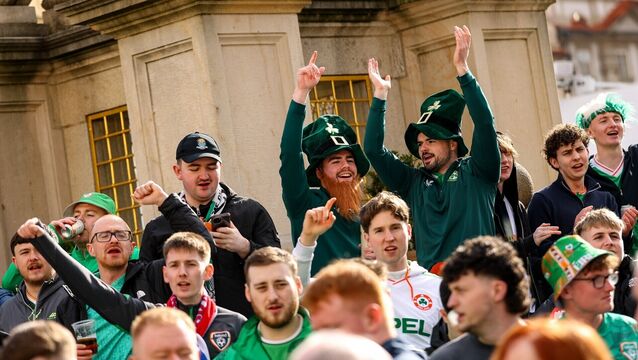 <p>Irish fans in Prague ahead of the crucial World Cup qualifier between Ireland and Czechia. Picture: INPHO/Ben Brady</p>