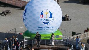 <p>A giant golf ball installed at King John's Castle in Limerick City by Limerick City and County Council ahead of the 2027 tournament at Adare. File picture</p>