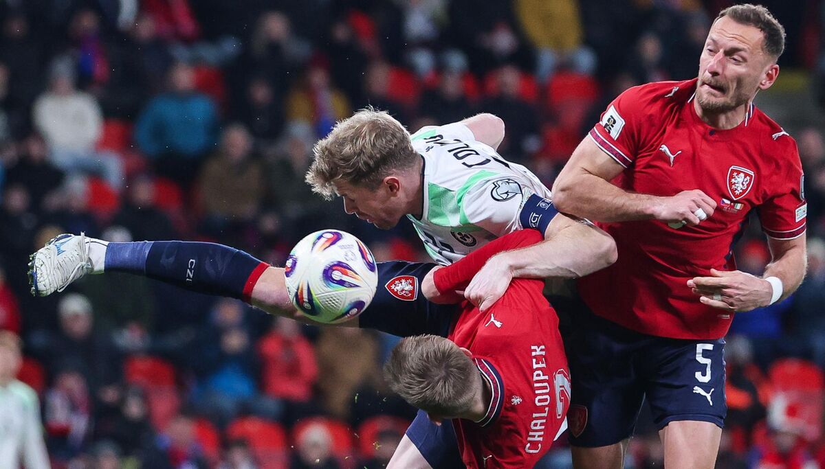 Ireland's Nathan Collins with Štěpán Chaloupek of Czechia. Pic: ©INPHO/Ryan Byrne Ireland's Nathan Collins with Štěpán Chaloupek of Czechia. Pic: ©INPHO/Ryan Byrne