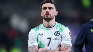 <p>Troy Parrott dejected after Ireland crash out on penalties to the Czechs. Pic: Ryan Byrne/Inpho</p>