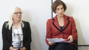 <p>Jackie Fox (left) and minister for education and youth Hildegarde Naughton at Friday's launch marking the addition of a new lesson on Coco’s Law to An Garda Síochána’s Schools Programme. Photo: Sam Boal/Collins Photos </p>