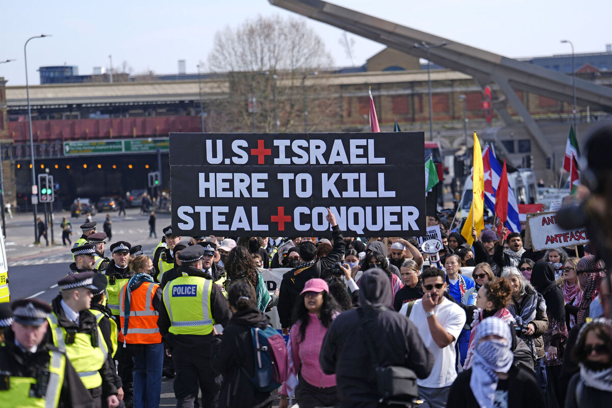 A protest in London against the war on Iran and the US embargo on Cuba. Mahya Ostovar writes that amid such rallies, 'the suffering of silenced communities is reduced to a political prop'. Picture: Jordan Pettitt/PA A protest in London against the war on Iran and the US embargo on Cuba. Mahya Ostovar writes that amid such rallies, 'the suffering of silenced communities is reduced to a political prop'. Picture: Jordan Pettitt/PA