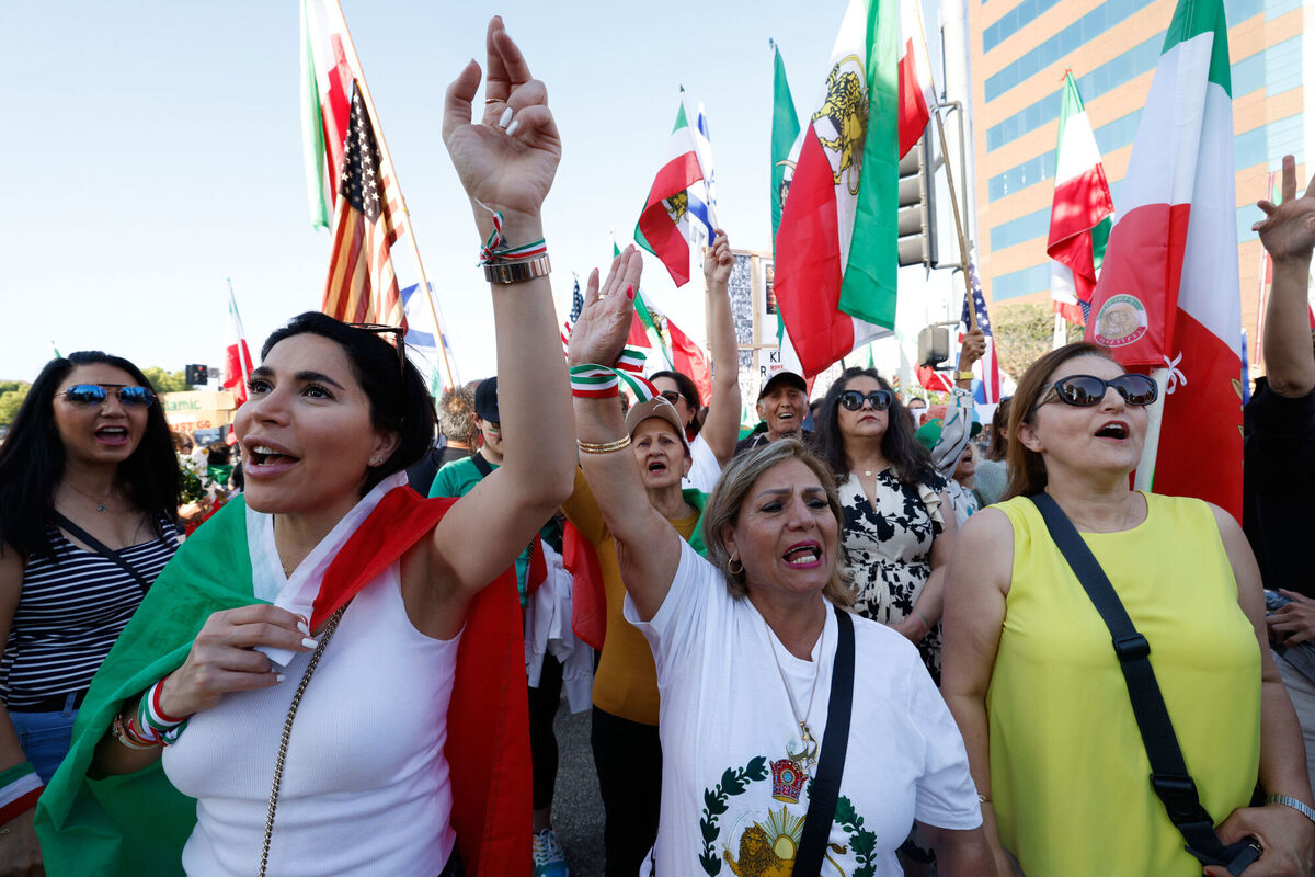 Iranian-Americans at a protest against the Iranian regime at the Federal Building in the Westwood section of Los Angeles last Sunday, March 22. Picture: Jill Connelly/AP Iranian-Americans at a protest against the Iranian regime at the Federal Building in the Westwood section of Los Angeles last Sunday, March 22. Picture: Jill Connelly/AP