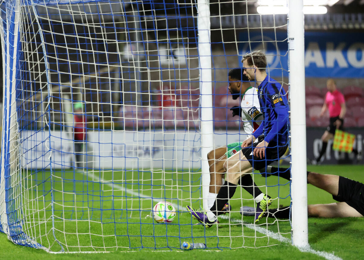 Hans Mpongo slots home from close range for City. Pic: Jim Coughlan Hans Mpongo slots home from close range for City. Pic: Jim Coughlan