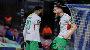 <p>CITY SLICKERS: Conor Drinan of Cork City, right, celebrates after scoring his side's second goal with teammate Hans Mpongo. Pic: Michael P Ryan/Sportsfile</p> <p>CITY SLICKERS: Conor Drinan of Cork City, right, celebrates after scoring his side's second goal with teammate Hans Mpongo. Pic: Michael P Ryan/Sportsfile</p>