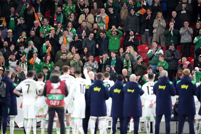 Republic of Ireland fans applaud the players following their defeat in the 2026 Fifa World Cup European play-off semi-final against Czechia. Picture: Adam Davy/PA Republic of Ireland fans applaud the players following their defeat in the 2026 Fifa World Cup European play-off semi-final against Czechia. Picture: Adam Davy/PA
