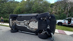 <p>This photo provided by the Martin County Sheriff’s Office shows the overturned vehicle in a crash which involved Tiger Woods (Martin County Sheriff’s Office via AP)</p> <p>This photo provided by the Martin County Sheriff’s Office shows the overturned vehicle in a crash which involved Tiger Woods (Martin County Sheriff’s Office via AP)</p>
