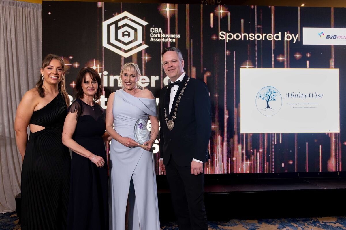 Deirdre O'Grady of AbilityWise pictured receiving the award for Best Services Business, from sponsor Katelyn Scanlon of B2B Signs, and Cliona Barnes and Dave O'Brien, CBA. Deirdre O'Grady of AbilityWise pictured receiving the award for Best Services Business, from sponsor Katelyn Scanlon of B2B Signs, and Cliona Barnes and Dave O'Brien, CBA.