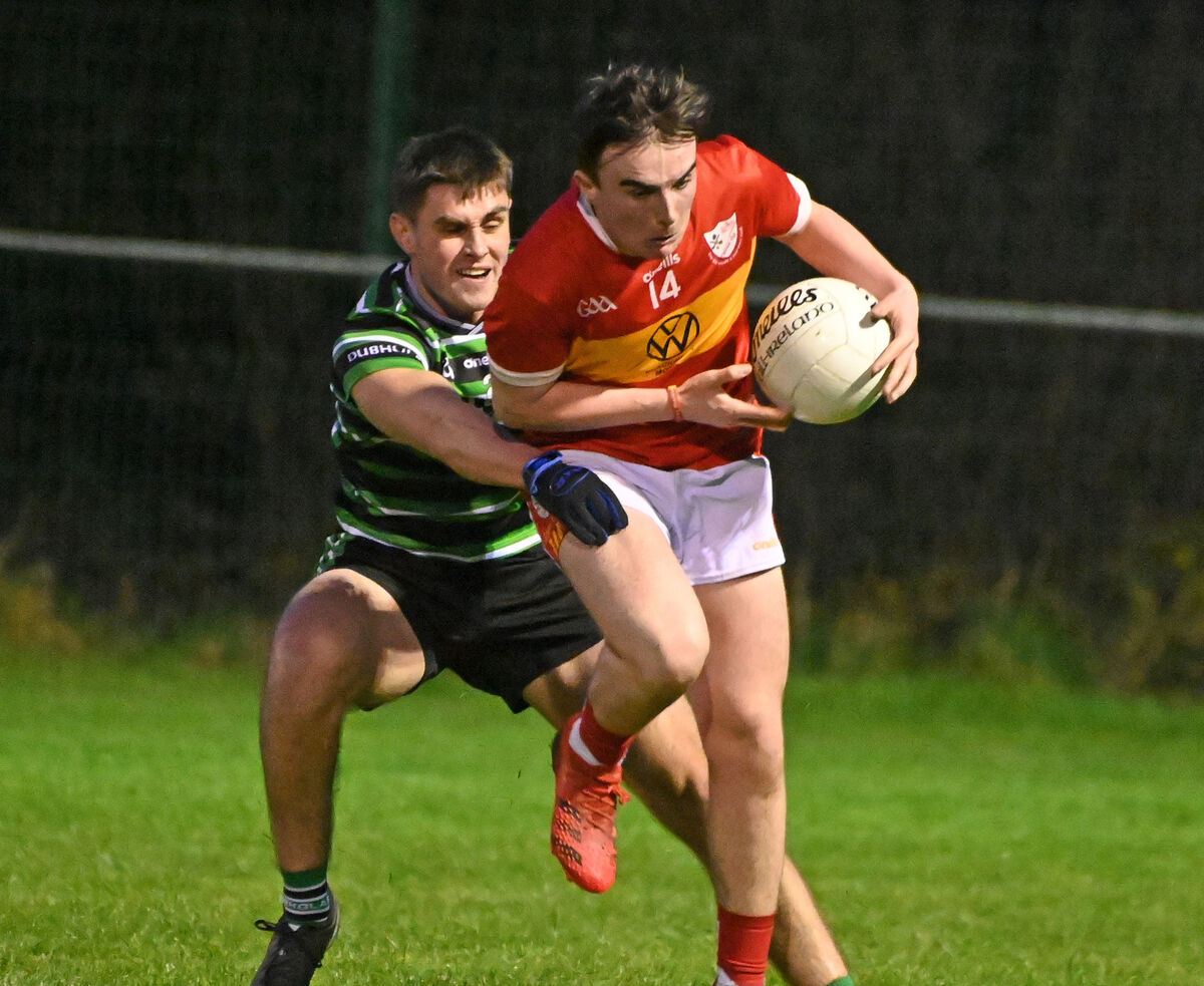 Eire Og's Sean Hurley wins the ball from Douglas' Niall Lynch during the McCarthy Insurance Group SFL division 1 game at Ovens Picture; Eddie O'Hare