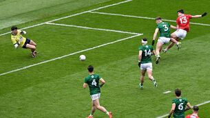 <p>Chris Óg Jones of Cork, 13, shoots wide of goal. Pic: Ramsey Cardy/Sportsfile</p> <p>Chris Óg Jones of Cork, 13, shoots wide of goal. Pic: Ramsey Cardy/Sportsfile</p>