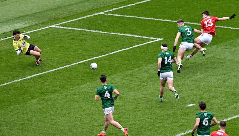 Chris Óg Jones of Cork, 13, shoots wide of goal. Pic: Ramsey Cardy/Sportsfile Chris Óg Jones of Cork, 13, shoots wide of goal. Pic: Ramsey Cardy/Sportsfile