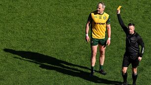 <p>Michael Murphy of Donegal is shown a yellow card by referee David Gough. Pic: Ramsey Cardy/Sportsfile</p> <p>Michael Murphy of Donegal is shown a yellow card by referee David Gough. Pic: Ramsey Cardy/Sportsfile</p>