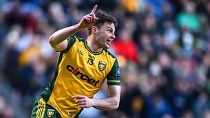 <p>Conor O'Donnell of Donegal celebrates after scoring his side's first goal. Pic: Seb Daly/Sportsfile</p>