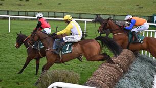 <p>I A Connect and Caragh Monaghan (red) lead Uncle Pat and Paul Townend (yellow) over the last fence in the Randox Ulster National, with eventual winner Born Braver and Keith Donoghue (orange) just approaching the fence. Pic: Healy Racing</p> <p>I A Connect and Caragh Monaghan (red) lead Uncle Pat and Paul Townend (yellow) over the last fence in the Randox Ulster National, with eventual winner Born Braver and Keith Donoghue (orange) just approaching the fence. Pic: Healy Racing</p>