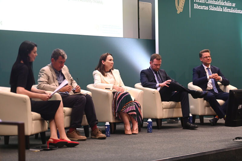 Robert McCabe, second from right, taking part in a panel on maritime threats during a 2023 consultative forum on international security policy at UCC with Caitriona Heinl, Azure Forum; Brendan Flynn, University of Galway; Laura Brien, MARA; and Christian Bueger, University of Copenhagen. Picture: Larry Cummins Robert McCabe, second from right, taking part in a panel on maritime threats during a 2023 consultative forum on international security policy at UCC with Caitriona Heinl, Azure Forum; Brendan Flynn, University of Galway; Laura Brien, MARA; and Christian Bueger, University of Copenhagen. Picture: Larry Cummins
