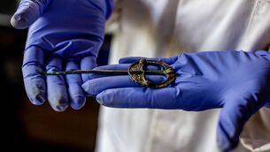 <p>Early medieval metalwork in the form of a small, but carefully crafted buckle, found in Croagh, Co Limerick.</p> <p>Early medieval metalwork in the form of a small, but carefully crafted buckle, found in Croagh, Co Limerick.</p>