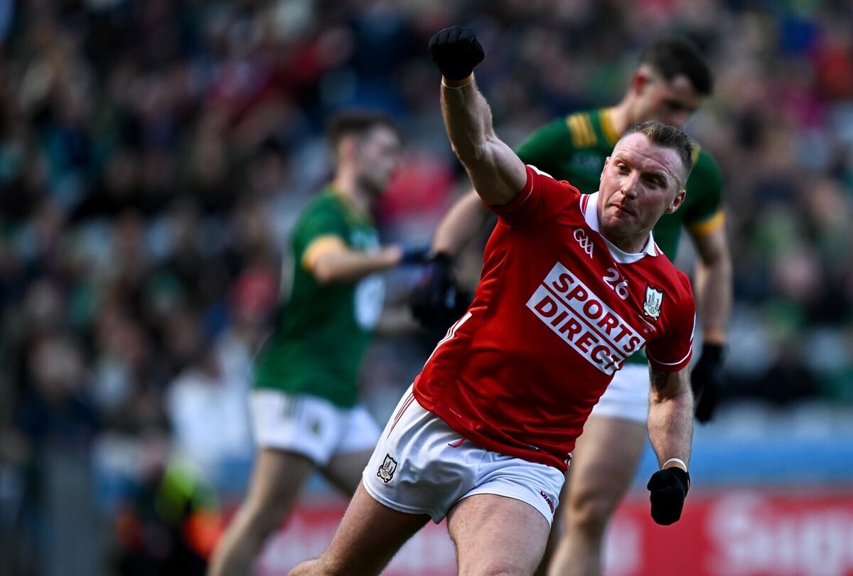 Brian Hurley of Cork celebrates after scoring his side's second goal. Pic: Seb Daly/Sportsfile