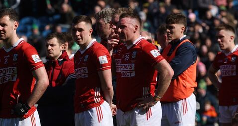 Cork players dejected after the game 29/3/2026