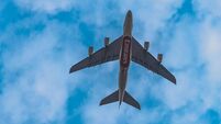 Emirates flight flying high in the sky