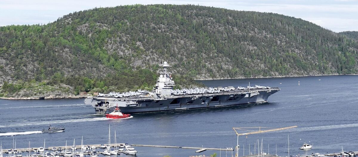 The aircraft carrier USS Gerald R Ford The USS Gerald R Ford aircraft carrier group has withdrawn temporarily to port in Croatia to replenish its depleted stocks of munitions, and for repairs to fire damage to its laundry room.File picture: Terje Pedersen/NTB Scanpix/AP