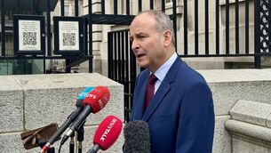 <p>Taoiseach Micheal Martin speaking to reporters outside Government Buildings in Dublin. Picture: Bairbre Holmes/PA Wire</p>