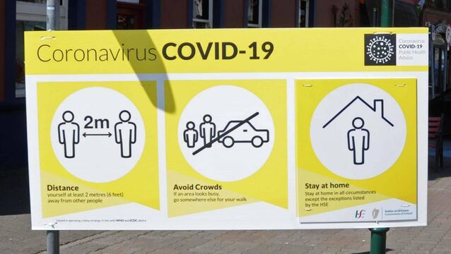 <p>Covid-19 signage in Kinsale, Co. Cork, in April 2020. File picture: Denis Minihane</p>