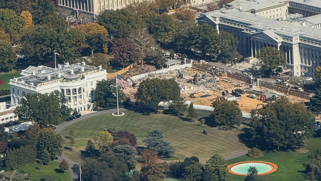 <p>The demolition of the East Wing and construction for the new ballroom at the White House in October. Picture: Katie Harbath via AP</p>